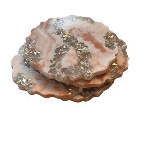 Handmade resin coasters, marble effect with crushed glass, tan, white, brown